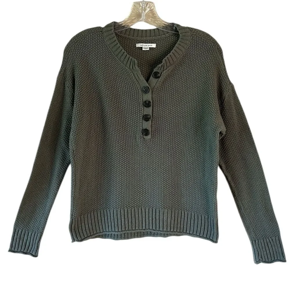 American Eagle Green 1/2 Button Up Sweater